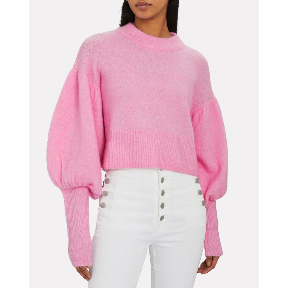 Baum Und Pferdgarten‎ Pink Alpaca Wool Blend Coline Cropped Puff Sleeve Sweater